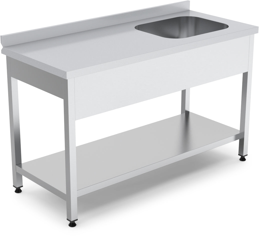 Spültisch – 1 Becken links – 1600×700×850 mm – Edelstahl – mit Grundboden