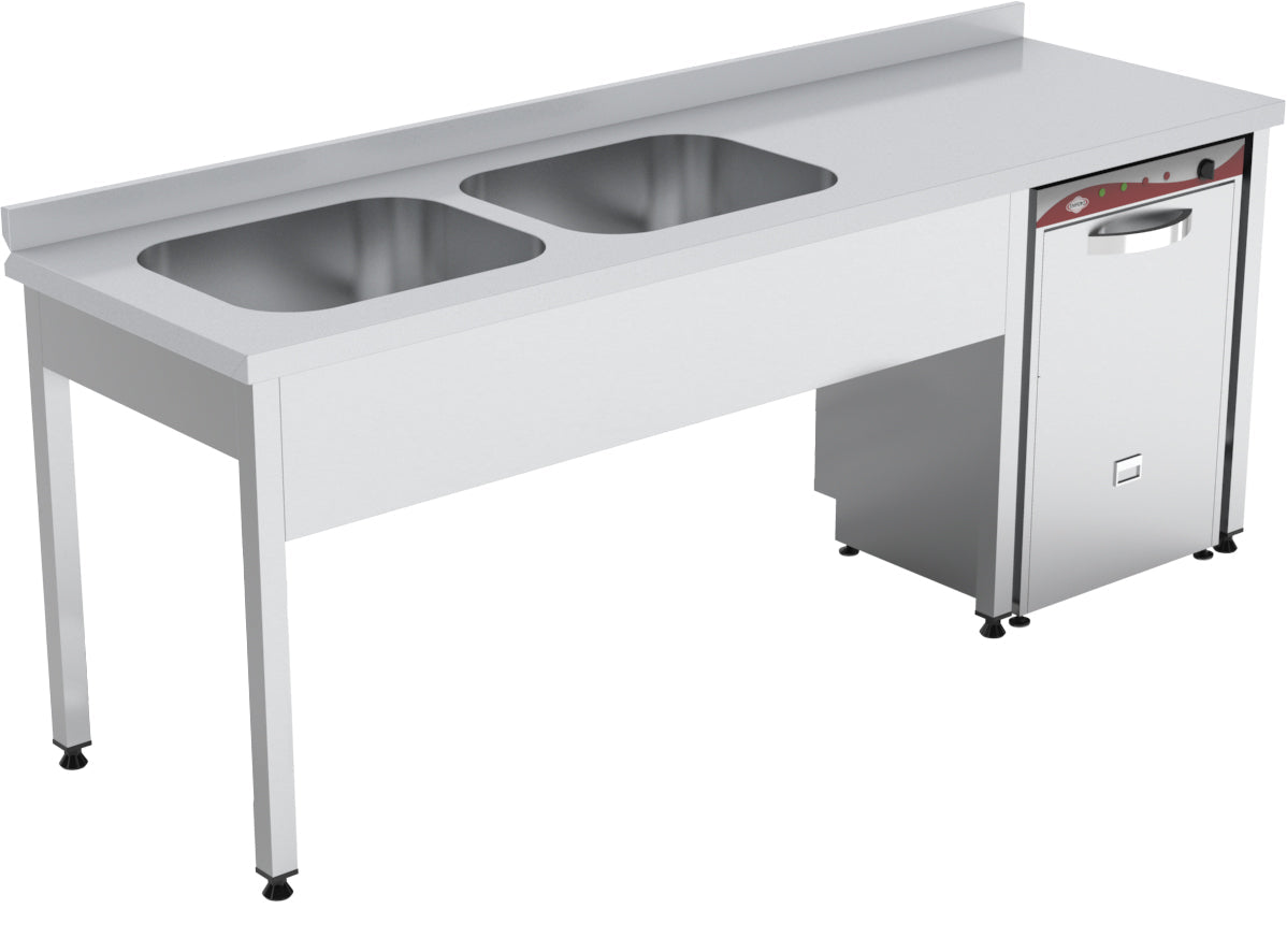 Spültisch – 2 Becken rechts – Edelstahl – 1600×700×850 mm – robust