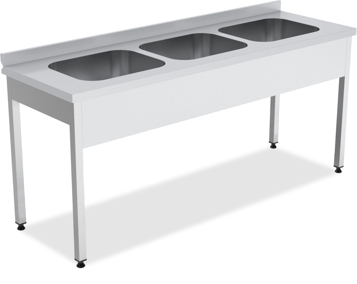 Tisch mit Spüle 3 Becken – Edelstahl – 1800×700×850 mm