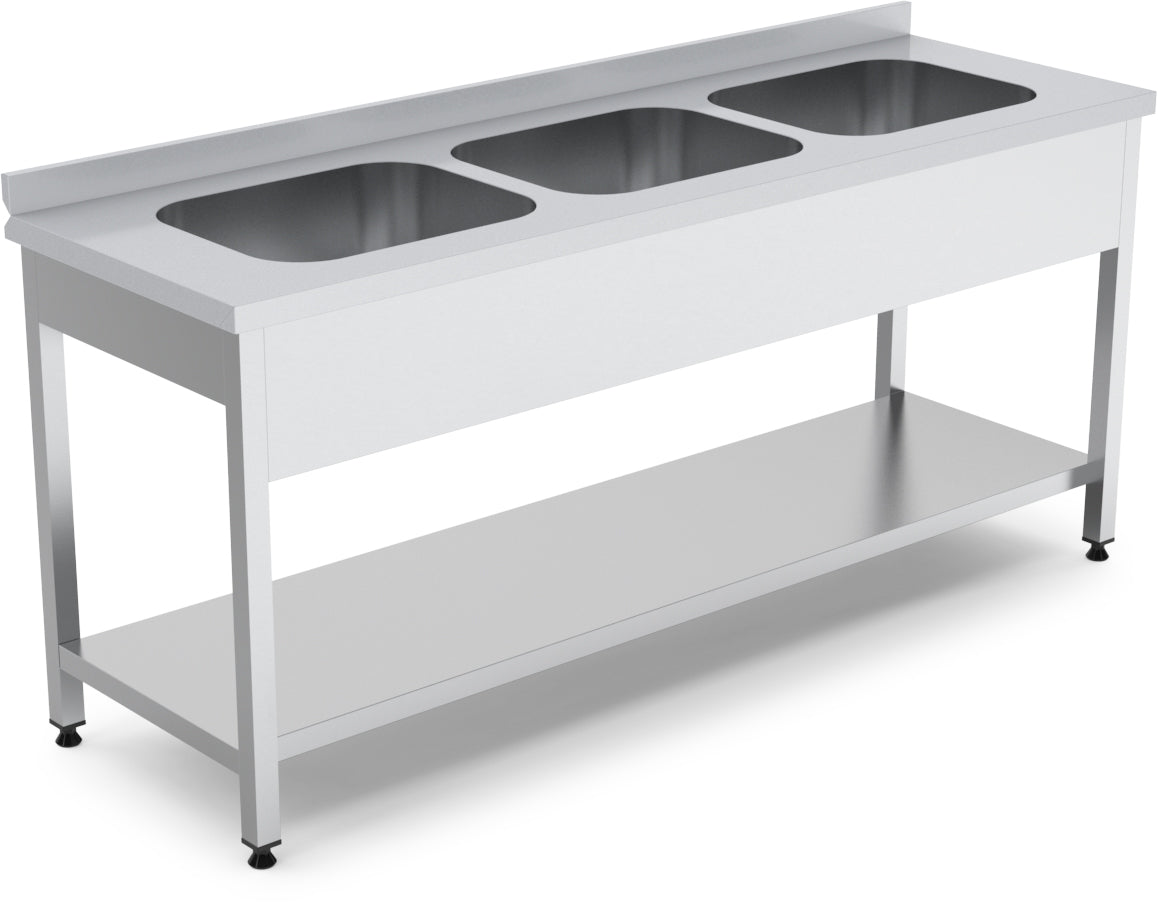 Arbeitstisch mit 3 Becken – mit Grundboden – 2000×700×850 mm