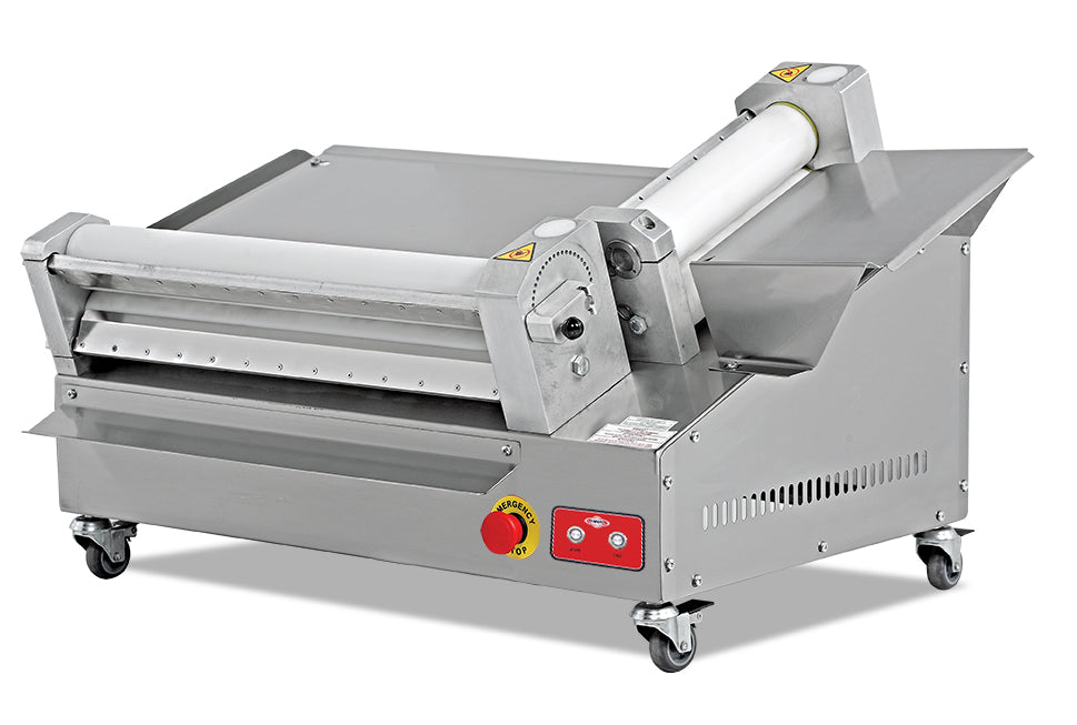 Teigausroller – einstellbarer Durchmesser und Dicke – Not-Aus – Edelstahlgehäuse – 940×600×540 mm