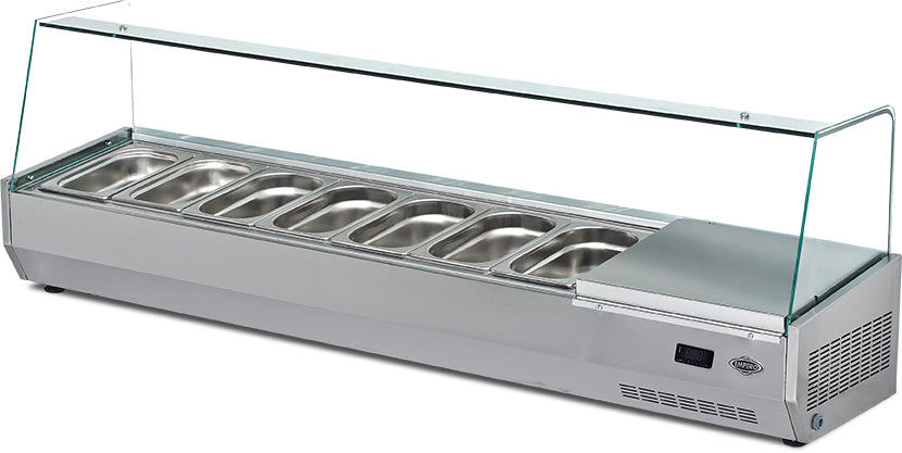 Table réfrigérée pour pizza – 7 compartiments 1/4 GN – 0,2 kW – 1600×350×500 mm