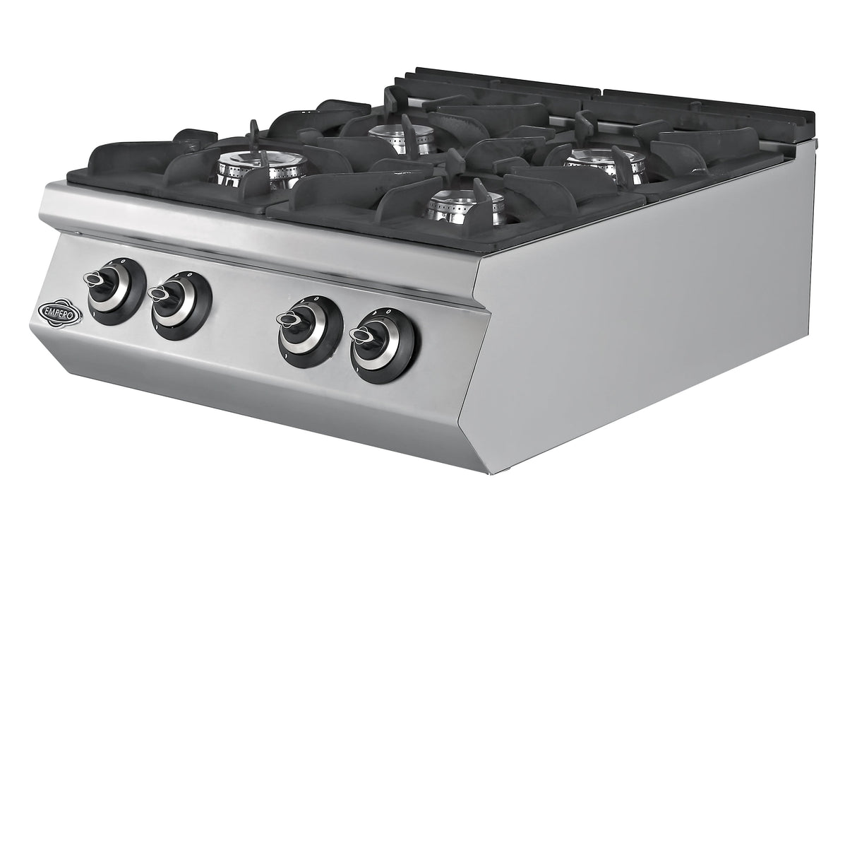 Gasherd 4 - flammig – Magnetventil – Gusseisentop – Edelstahl – 800×900×300 mm – 34.97 kW