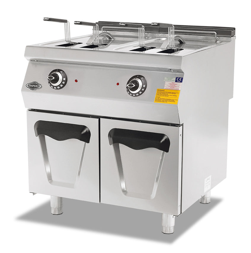 Elektrische Fritteuse mit Schrank – 14+14 l – 800×730×850 mm – 800×730×850 mm