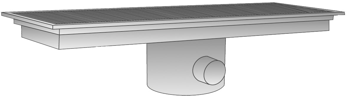 Étagère avec évacuation latérale – sortie 74 mm – 300×1810×150 mm