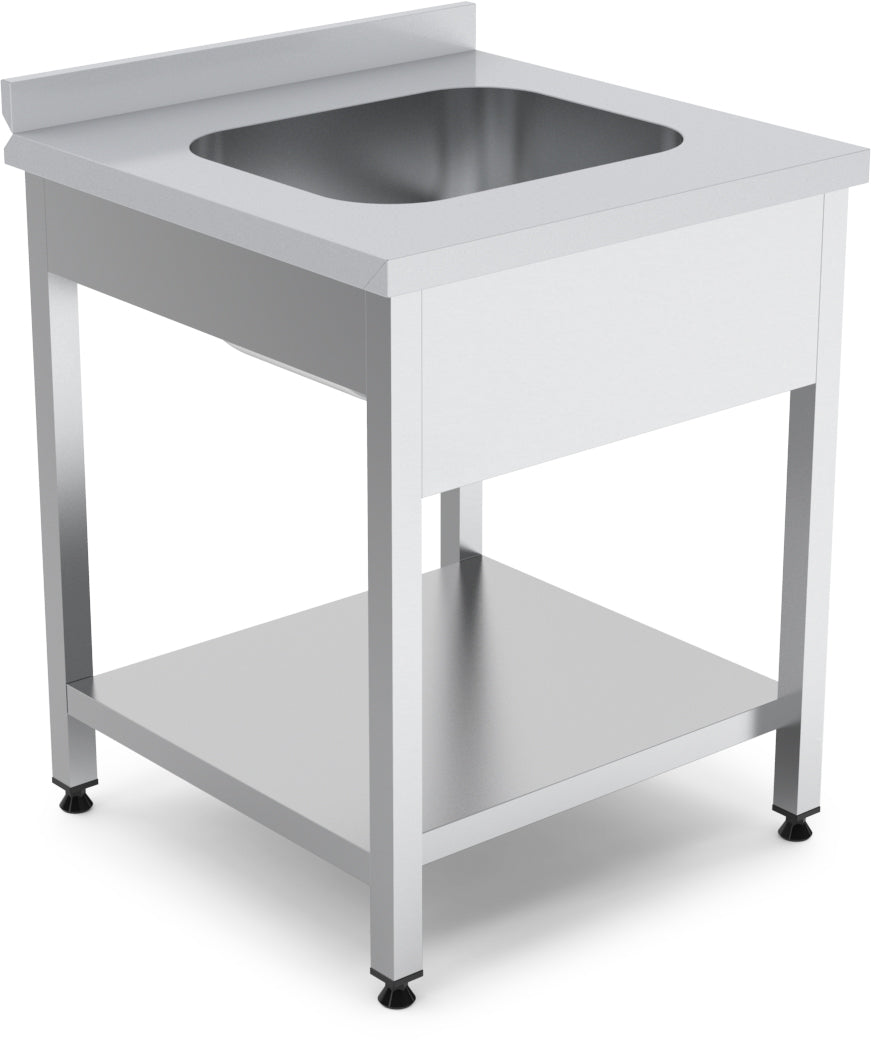 Arbeitstisch mit Spüle – 1 Becken – Edelstahl – mit Grundboden – 700×600×850 mm