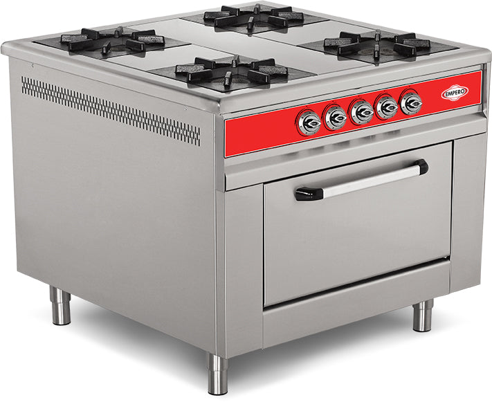 Gasherd mit Backofen 4 Flammen 40 kW 1000×1000×850 mm – Serie 900 Plus