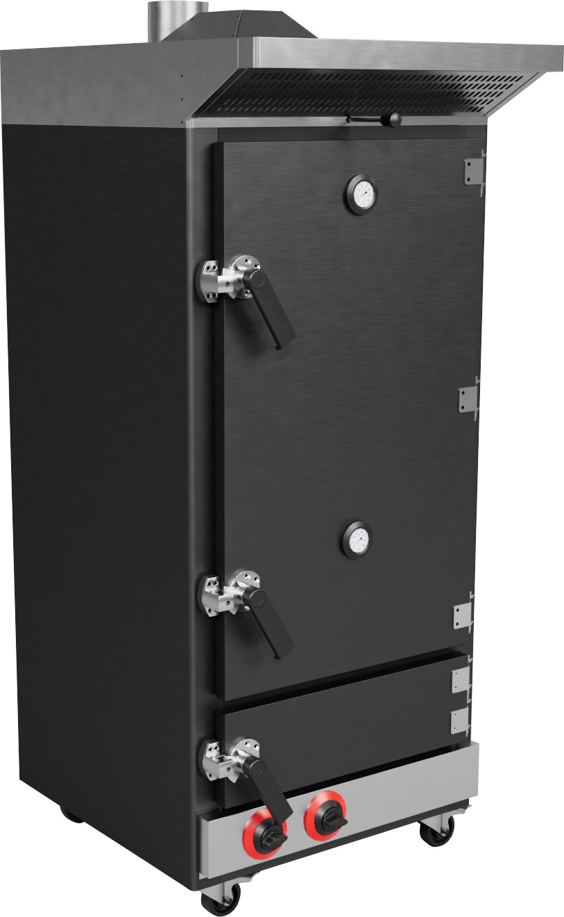Gas-Räucherofen – Temperaturanzeige – 4 Roste – Edelstahlinnenraum – 729×903×1808 mm