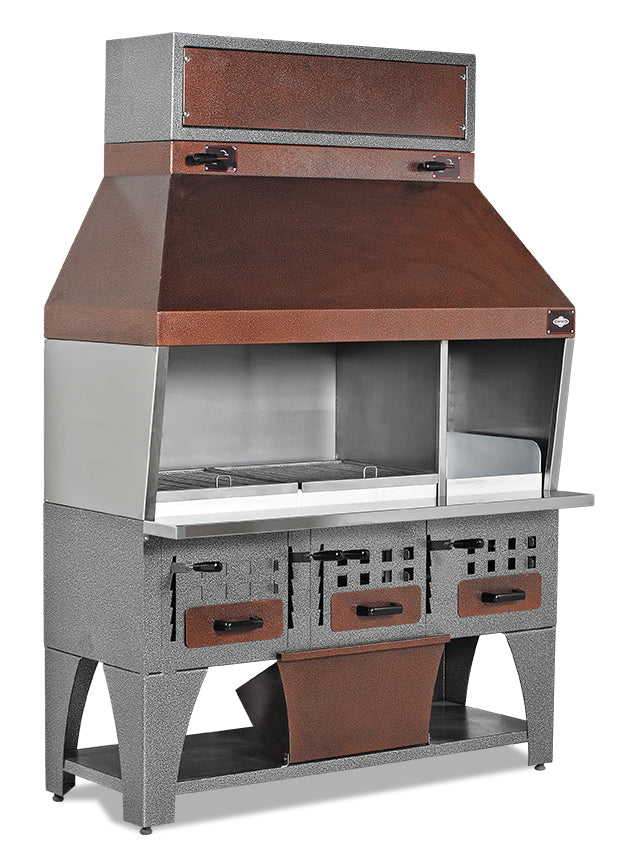Wandgrill elektrostatik lackiert – 2 höhenverstellbare Kohlereservoirs – 2150×750×2150 mm