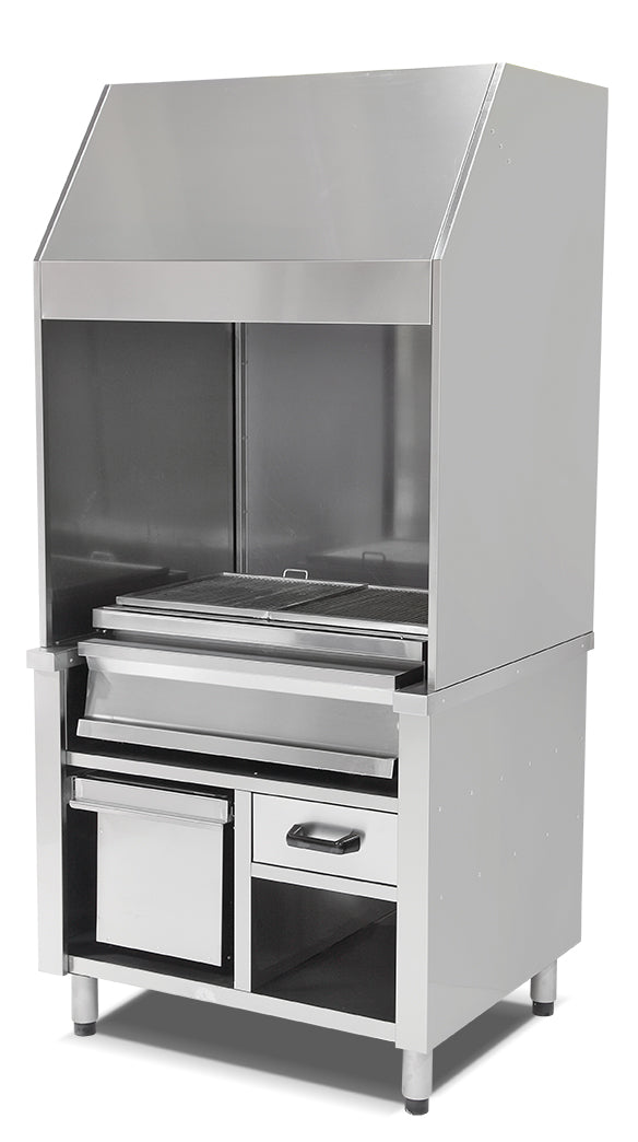 Wand-Kohlegrill Edelstahl 120 cm Grillfläche – 1365×850×2150 mm