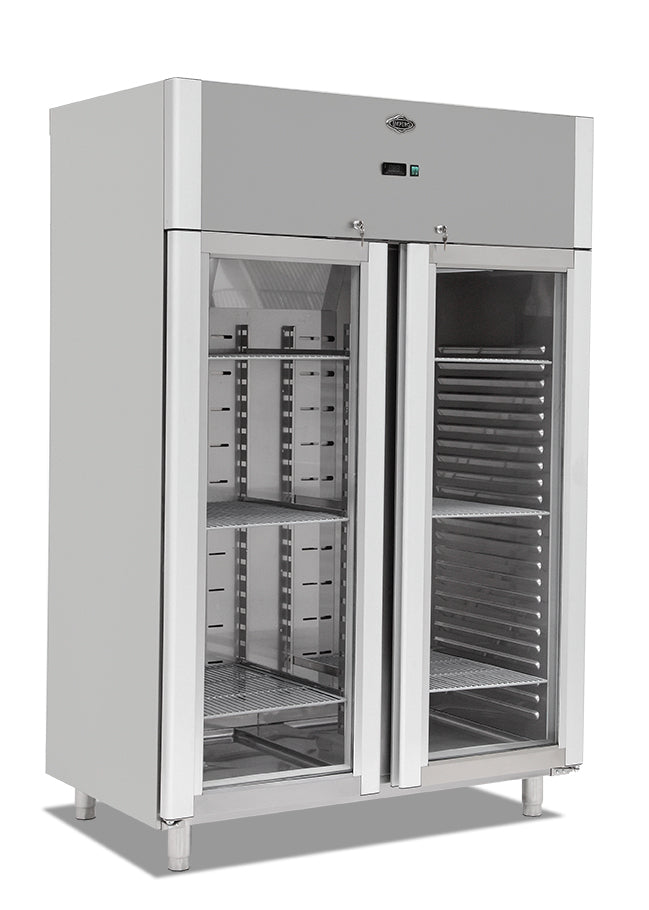 Kühlschrank 2 - türig mit Glastüren – digitale Temperaturkontrolle – Lüfterkühlung – 1400×800×2050 mm