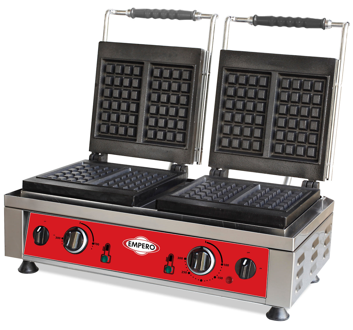 Doppel-Waffeleisen – 4x Waffelflächen 10x17 cm – Edelstahl – 600×320×300 mm